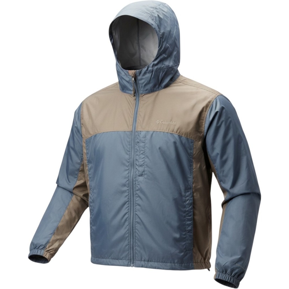 Columbia Mens XL Packable Windbreaker Jacket Blue Gray Colorblock RM2124
